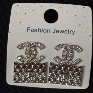 Fashion Jewelry Silver and Crystal Iridescent Earrings 1.25 inch